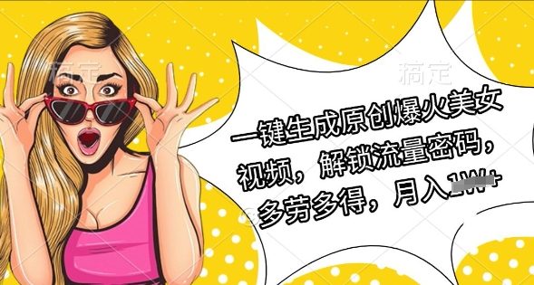 一键生成原创爆火美女视频，解锁流量密码，多劳多得，月入过W-58创网