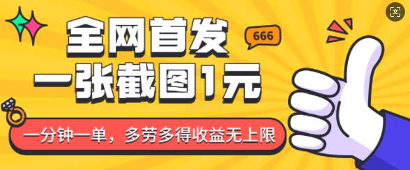 全网首发，一张截图1块钱，一分钟一单，多劳多得，收益无上限-58创网