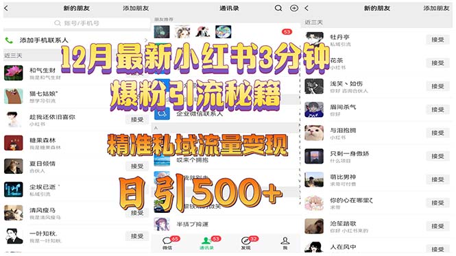 12月最新小红书3分钟爆粉引流秘籍 精准私域流量变现 日引500+-58创网