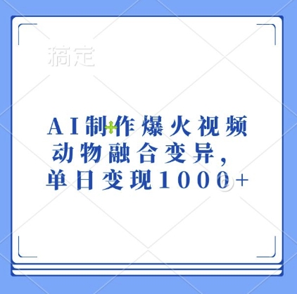AI制作爆火视频，动物融合变异，单日变现1k-58创网