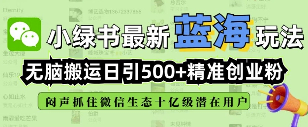 小绿书无脑搬运引流，全自动日引500精准创业粉，微信生态内又一个闷声发财的机会-58创网
