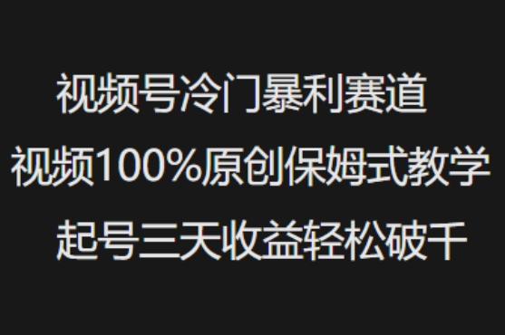 视频号冷门暴利赛道视频100%原创保姆式教学起号三天收益轻松破千-58创网
