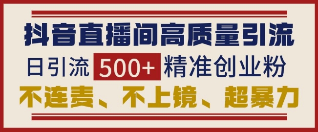 抖音直播间引流创业粉，无需连麦、不用上镜、超暴力，日引流500+高质量精准创业粉-58创网