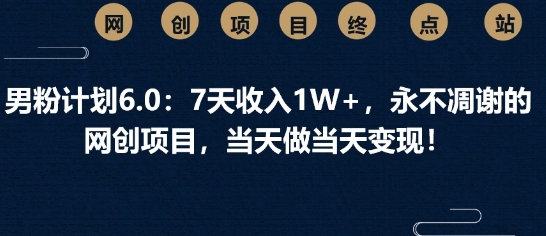 男粉计划6.0：7天收入1W+，永不凋谢的网创项目，当天做当天变现-58创网