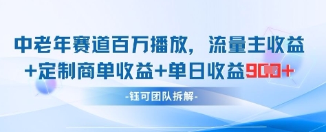 中老年赛道百万播放+流量主收益+定制收益，单日收益9张-58创网