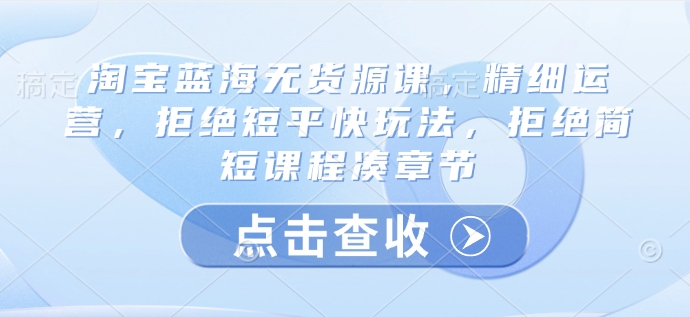 淘宝蓝海无货源课，精细运营，拒绝短平快玩法，拒绝简短课程凑章节-58创网