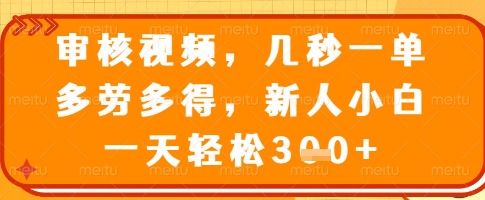审核视频，几秒一单，多劳多得，新人小白一天轻松3张【揭秘】-58创网