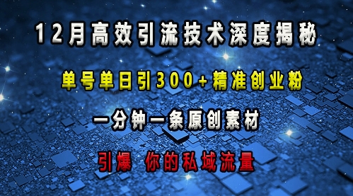 最新高效引流技术深度揭秘 ，单号单日引300+精准创业粉，一分钟一条原创素材，引爆你的私域流量-58创网