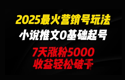 2025最火营销号玩法：小说推文0基础起号，7天涨粉5000，收益轻松破k-58创网