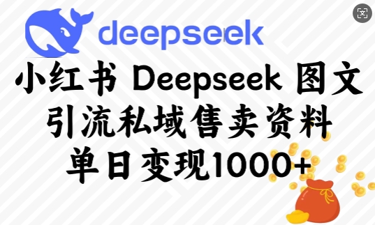小红书Deepseek图文引流私域售卖资料，单日变现多张-58创网