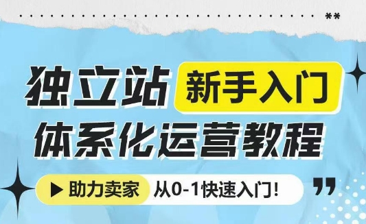 独立站新手入门体系化运营教程，助力独立站卖家从0-1快速入门!-58创网
