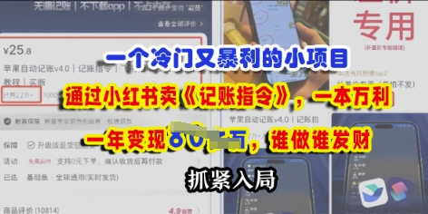 一个冷门需求，通过小红书卖《记账指令》，一本万利，谁做谁发，抓紧入局-58创网