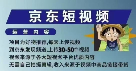 京东短视频带货课，无需自己拍摄剪辑，保姆式教学，两天快速上手-58创网