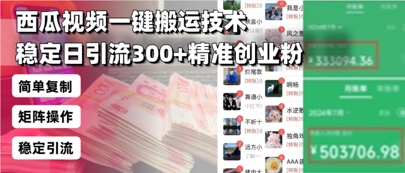 西瓜视频一键搬运技术，稳定日引流300+精准创业粉，简单可复制给团队，…-58创网