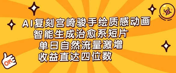 AI复刻宫崎骏手绘质感动画，智能生成治愈系短片，单日自然流量激增，收益直达四位数-58创网