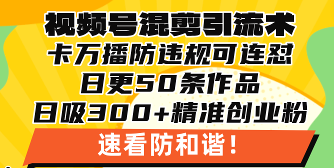 视频号混剪引流技术，500万播放引流17000创业粉，操作简单当天学会-58创网