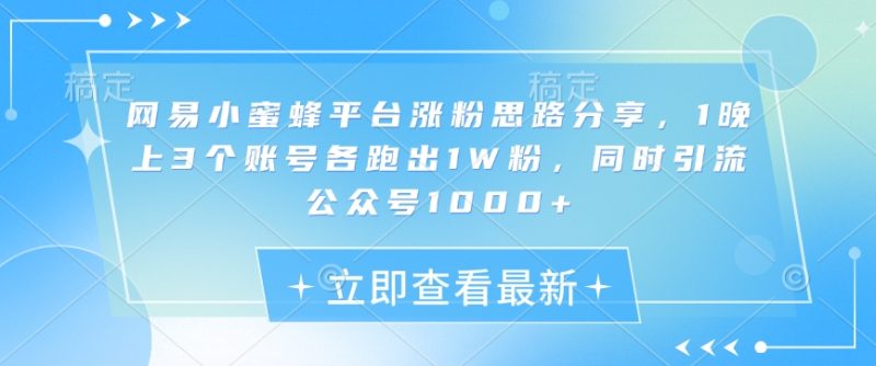 网易小蜜蜂平台涨粉思路分享，1晚上3个账号各跑出1W粉，同时引流公众号1000+-58创网