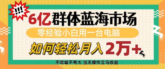 6亿群体蓝海市场，零经验小白用一台电脑，如何轻松月入过w【揭秘】-58创网