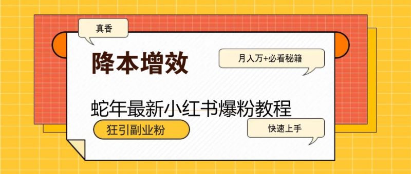 蛇年最新小红书爆粉教程，狂引副业粉，月入万+必看-58创网