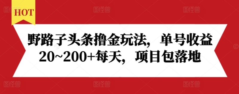 野路子头条撸金玩法，单号收益20~200+每天，项目包落地-58创网