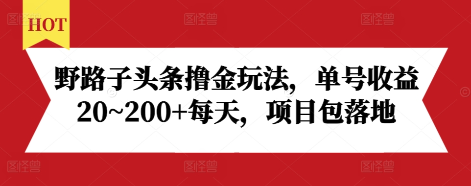 野路子头条撸金玩法，单号收益20~200+每天，项目包落地-58创网