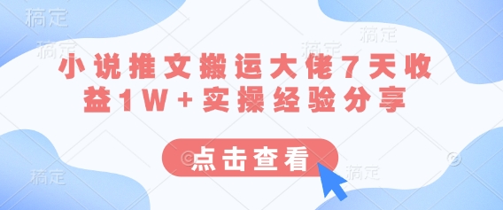 小说推文搬运大佬7天收益1W+实操经验分享-58创网