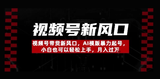 视频号带货新风口，AI模版暴力起号，小白也可以轻松上手，月入过W-58创网
