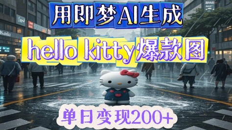 用即梦AI生成Hello Kitty爆款图，单日变现2张-58创网