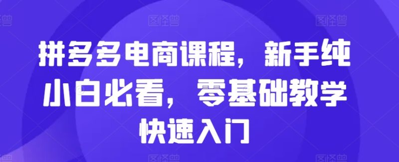 拼多多电商课程，新手纯小白必看，零基础教学快速入门-58创网
