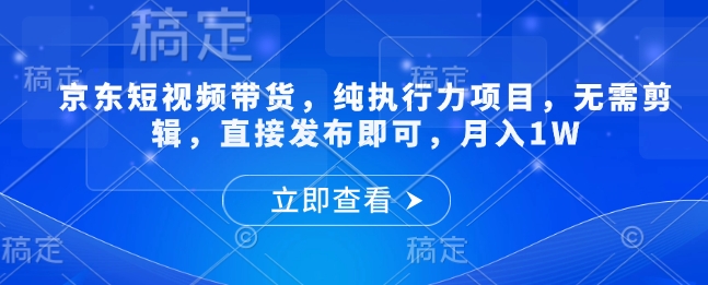 京东短视频带货，纯执行力项目，无需剪辑，直接发布即可，月入1W-58创网