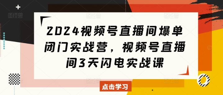 2024视频号直播间爆单闭门实战营，视频号直播间3天闪电实战课-58创网