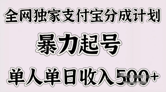 全网独家支付宝分成计划，暴力起号，单人单日收入多张-58创网