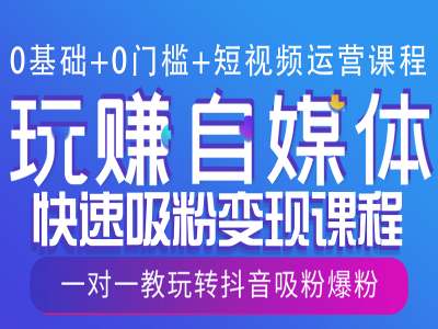 0基础+0门槛+短视频运营课程，玩赚自媒体快速吸粉变现课程，一对一教玩转抖音吸粉爆粉-58创网