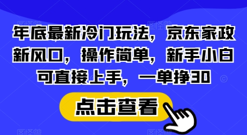 年底最新冷门玩法，京东家政新风口，操作简单，新手小白可直接上手，一单挣30【揭秘】-58创网