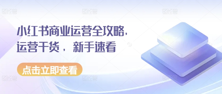 小红书商业运营全攻略，运营干货 ，新手速看-58创网