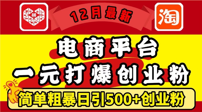 12月最新：电商平台1元打爆创业粉，简单粗暴日引500+精准创业粉，轻松月入过W【揭秘】-58创网
