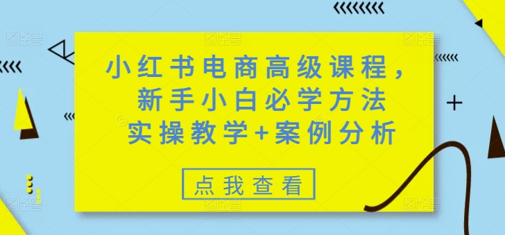 小红书电商高级课程，新手小白必学方法，实操教学+案例分析-58创网