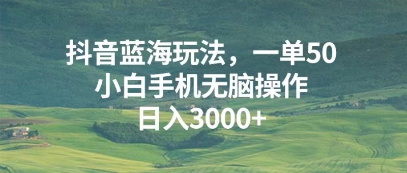 抖音蓝海玩法，一单50，小白手机无脑操作，日入3000+-58创网