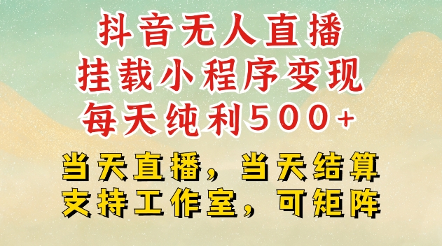 抖音无人直播挂载小程序变现每天纯利500+当天直播，当天结算支持工作室，可矩阵【揭秘】-58创网