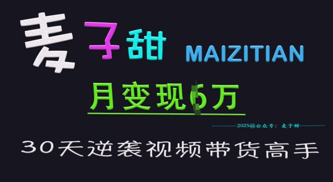 麦子甜30天逆袭视频带货高手，单月变现6W加特训营-58创网