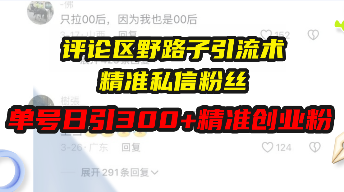 评论区野路子引流术，精准私信粉丝，单号日引流300+精准创业粉-58创网