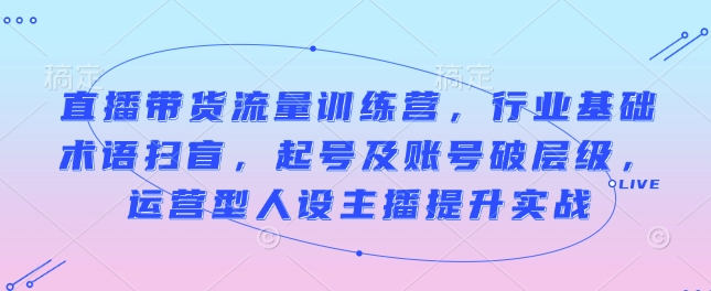 直播带货流量训练营，行业基础术语扫盲，起号及账号破层级，运营型人设主播提升实战-58创网