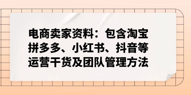 电商卖家资料：包含淘宝、拼多多、小红书、抖音等运营干货及团队管理方法-58创网