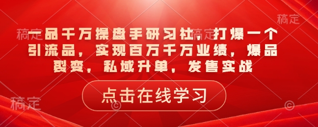 一品千万操盘手研习社，打爆一个引流品，实现百万千万业绩，爆品裂变，私域升单，发售实战-58创网