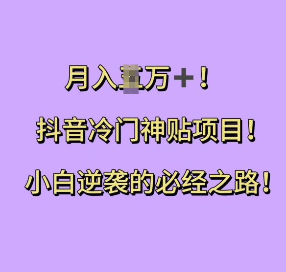 抖音冷门神贴项目，小白逆袭的必经之路，月入过W【揭秘】-58创网