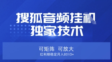 【搜狐音频挂G】独家技术，可矩阵可放大，红利期稳定月入8k【揭秘】-58创网