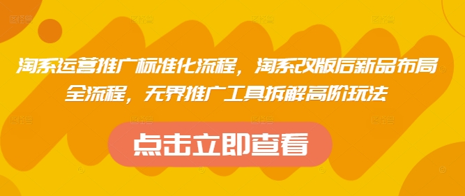 淘系运营推广标准化流程，​淘系改版后新品布局全流程，无界推广工具拆解高阶玩法-58创网
