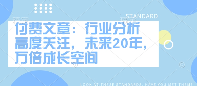 付费文章：行业分析 高度关注，未来20年，万倍成长空间-58创网