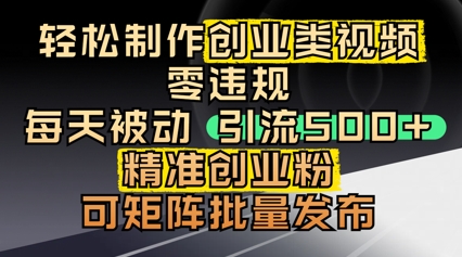 轻松制作创业类视频，零违规，每天被动引流 500 + 精准创业粉，可矩阵批量发布-58创网