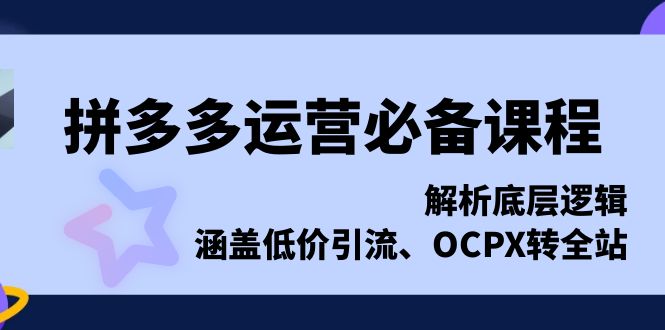 拼多多运营必备课程，解析底层逻辑，涵盖低价引流、OCPX转全站-58创网